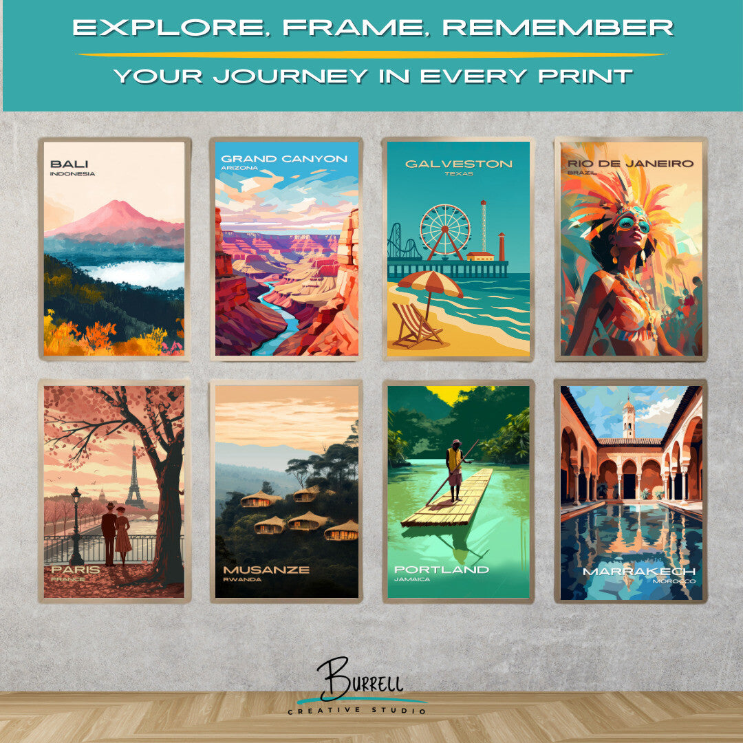 Galveston Texas Pier Beach View Travel Poster & Wall Art Poster Print