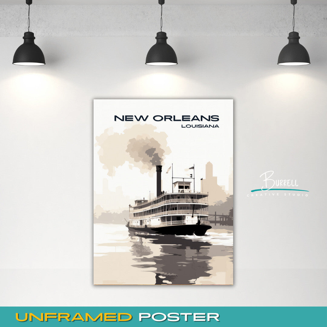 New Orleans Louisiana Steamboat Travel Poster & Wall Art Poster Print