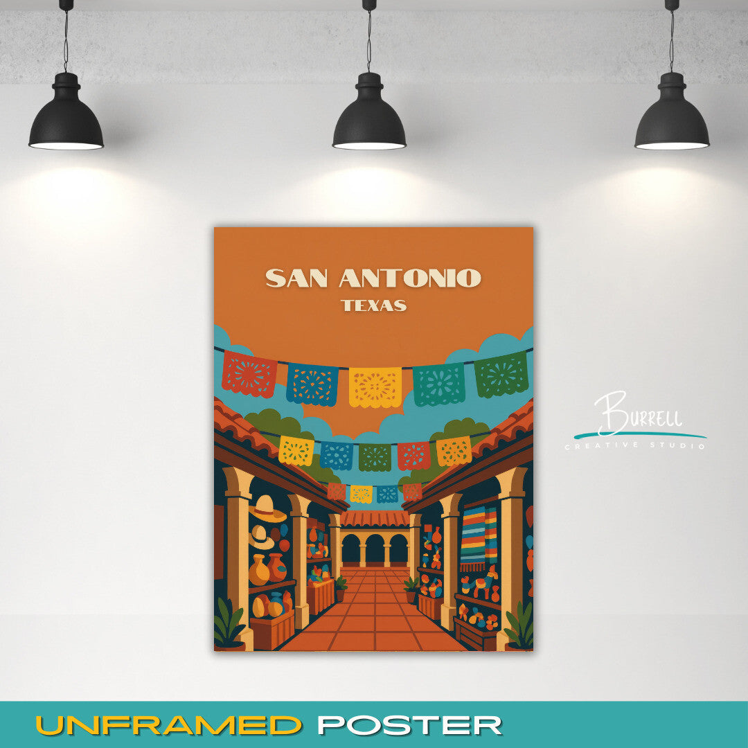 San Antonio Texas Historic Market Square Travel Poster & Wall Art Poster Print