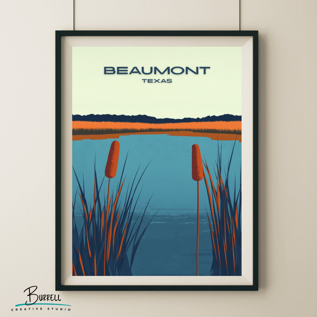 Beaumont Texas Cattail Marsh Travel Poster & Wall Art Poster Print