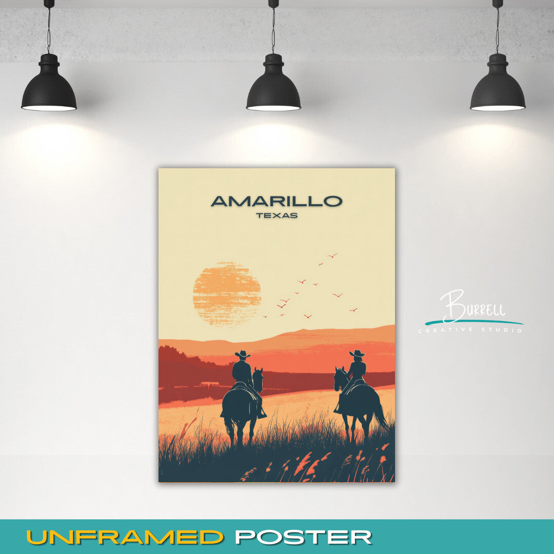Amarillo Texas Scenic Horseback Riding Travel Poster & Wall Art Poster Print
