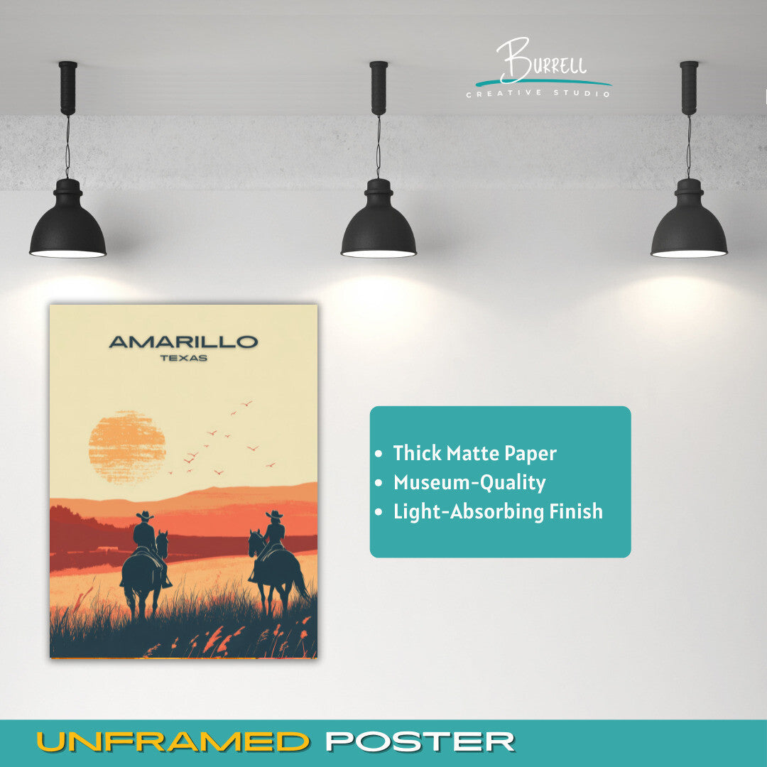 Amarillo Texas Scenic Horseback Riding Travel Poster & Wall Art Poster Print