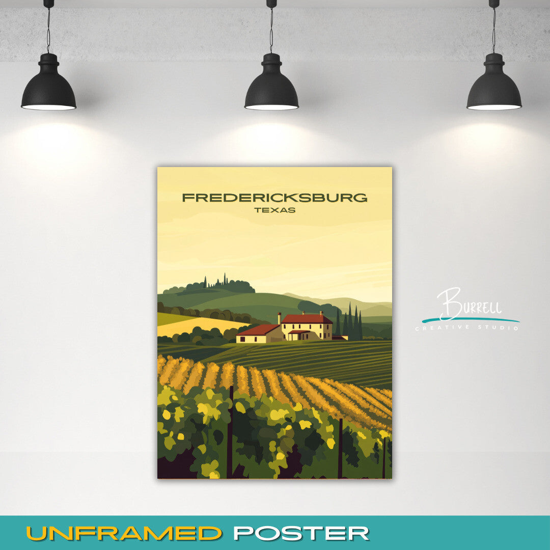 Fredericksburg Texas Wine Country Travel Poster & Wall Art Poster Print