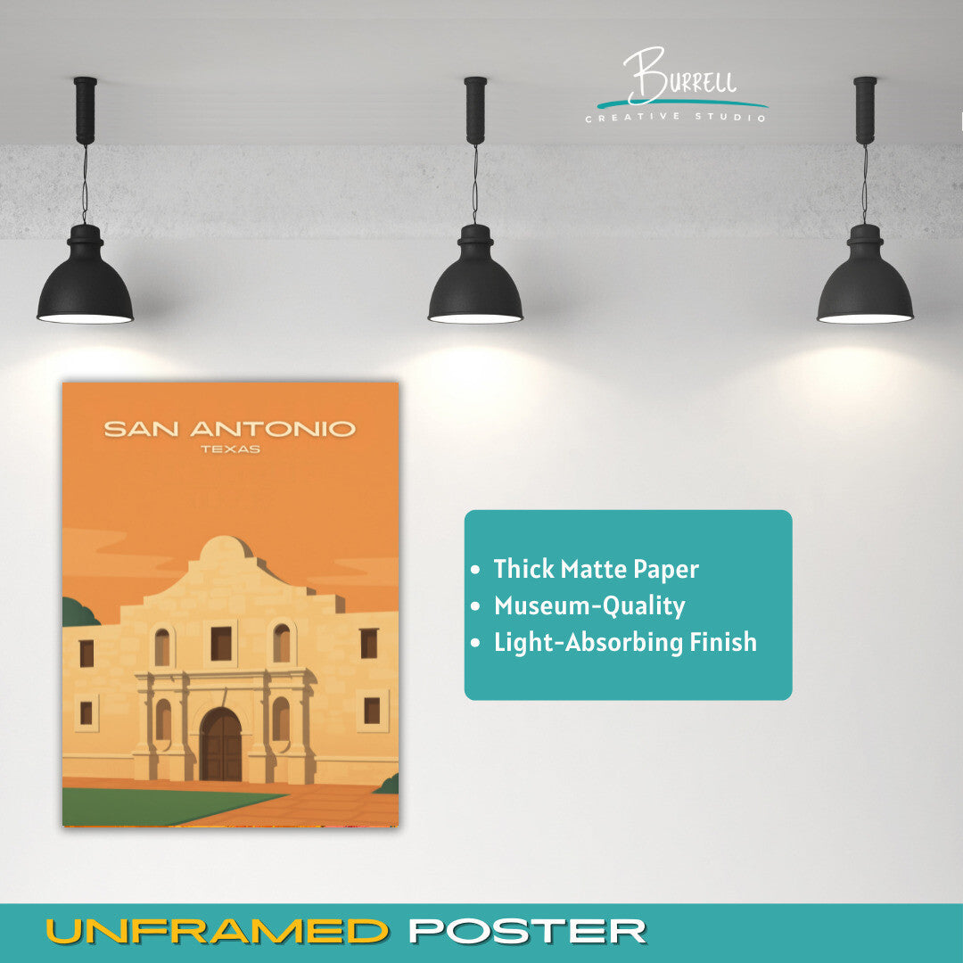San Antonio Texas Alamo Travel Poster & Wall Art Poster Print