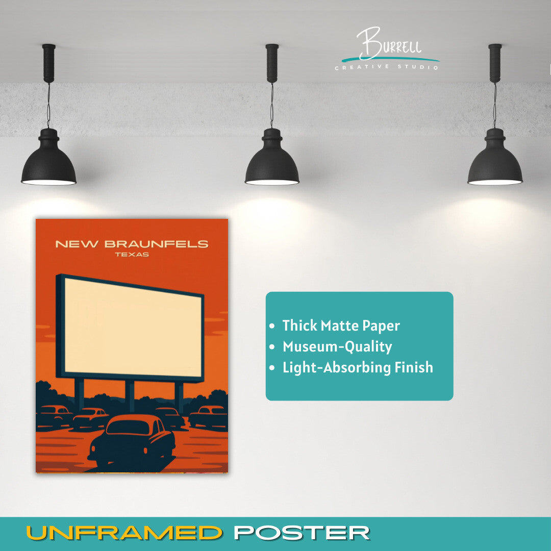 New Braunfels Texas Drive In Movie Travel Poster & Wall Art Poster Print