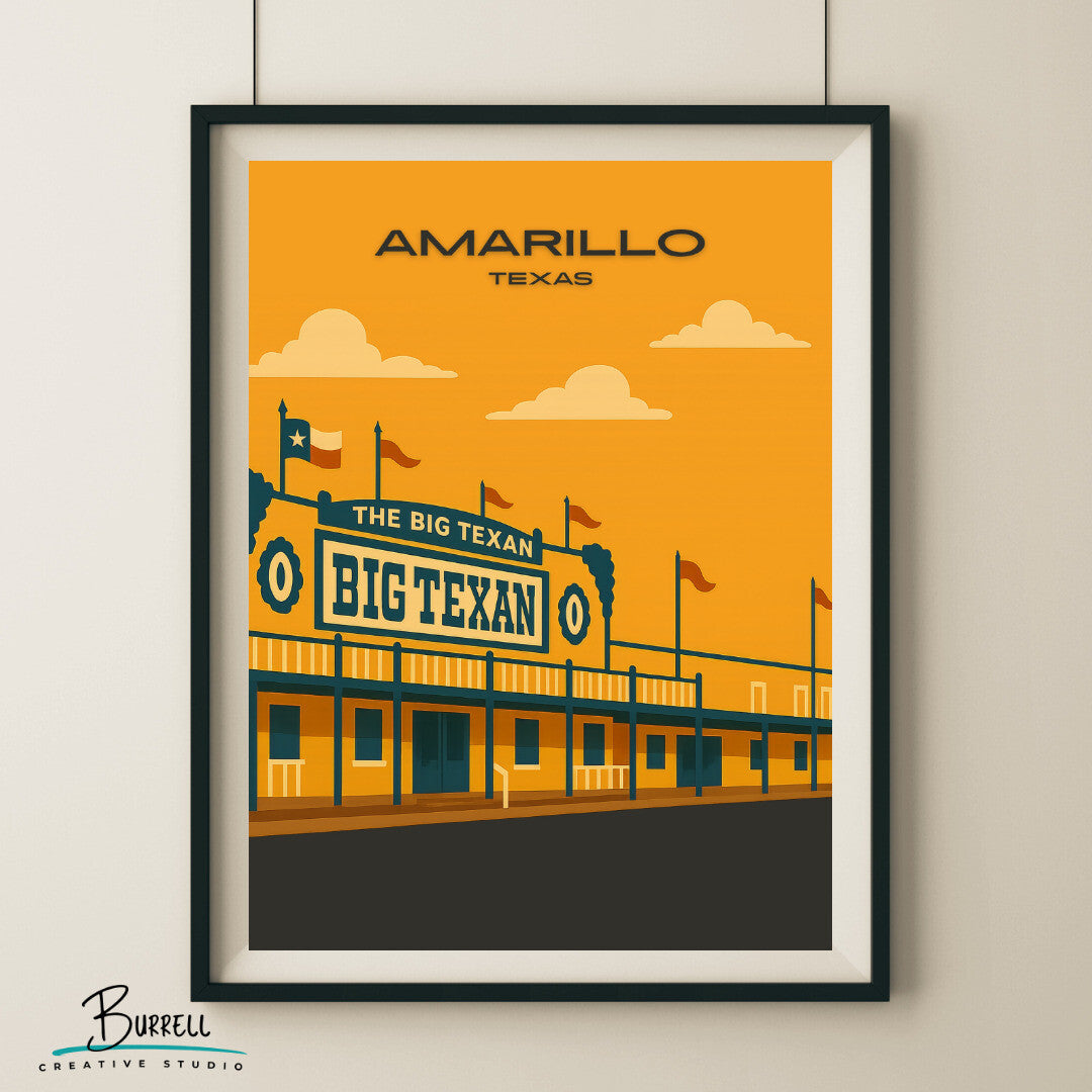 Amarillo Texas Big Texan Steak House Travel Poster & Wall Art Poster Print