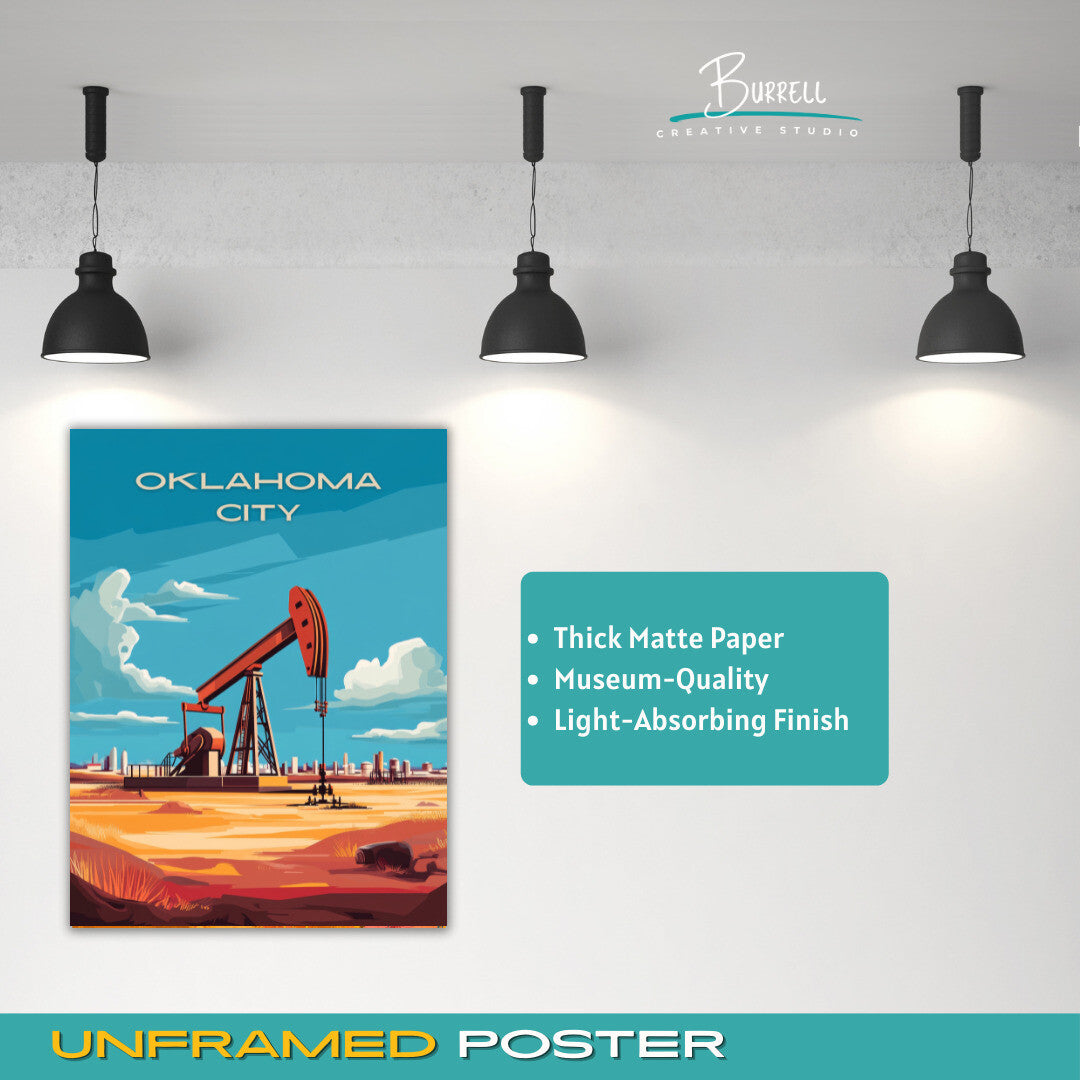 Oklahoma City Oklahoma Oil Drilling Travel Poster & Wall Art Poster Print