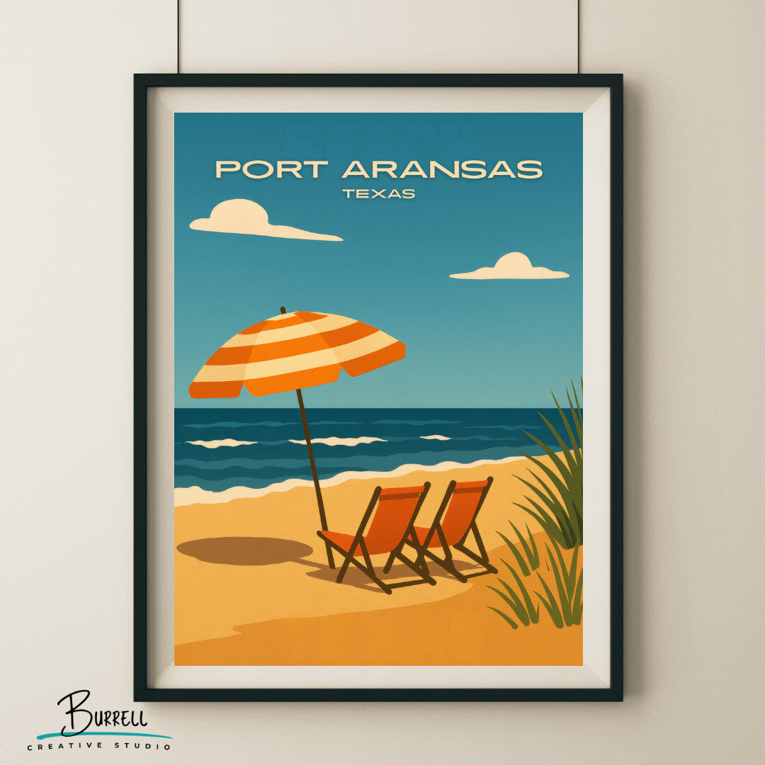 Port Aransas Texas Beach Travel Poster & Wall Art Poster Print