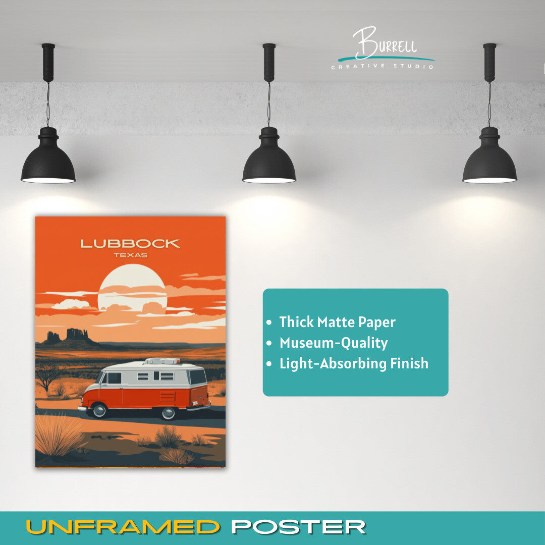 Lubbock Texas Scenic Outdoor Sunset Travel Poster & Wall Art Poster Print