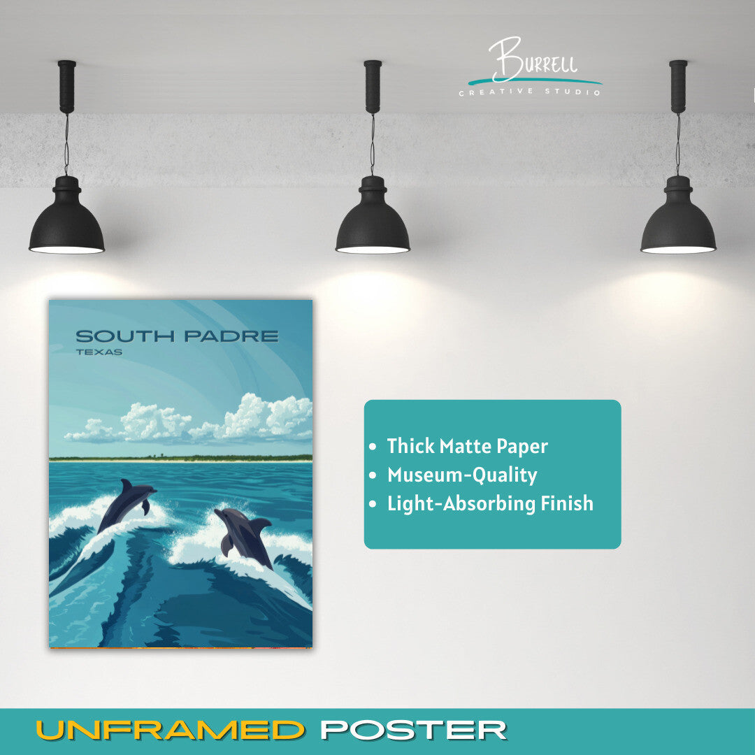 South Padre Texas Dolphin Watching Travel Poster & Wall Art Poster Print