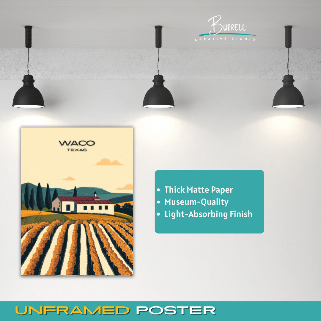 Waco Texas Wine Tasting Travel Poster & Wall Art Poster Print