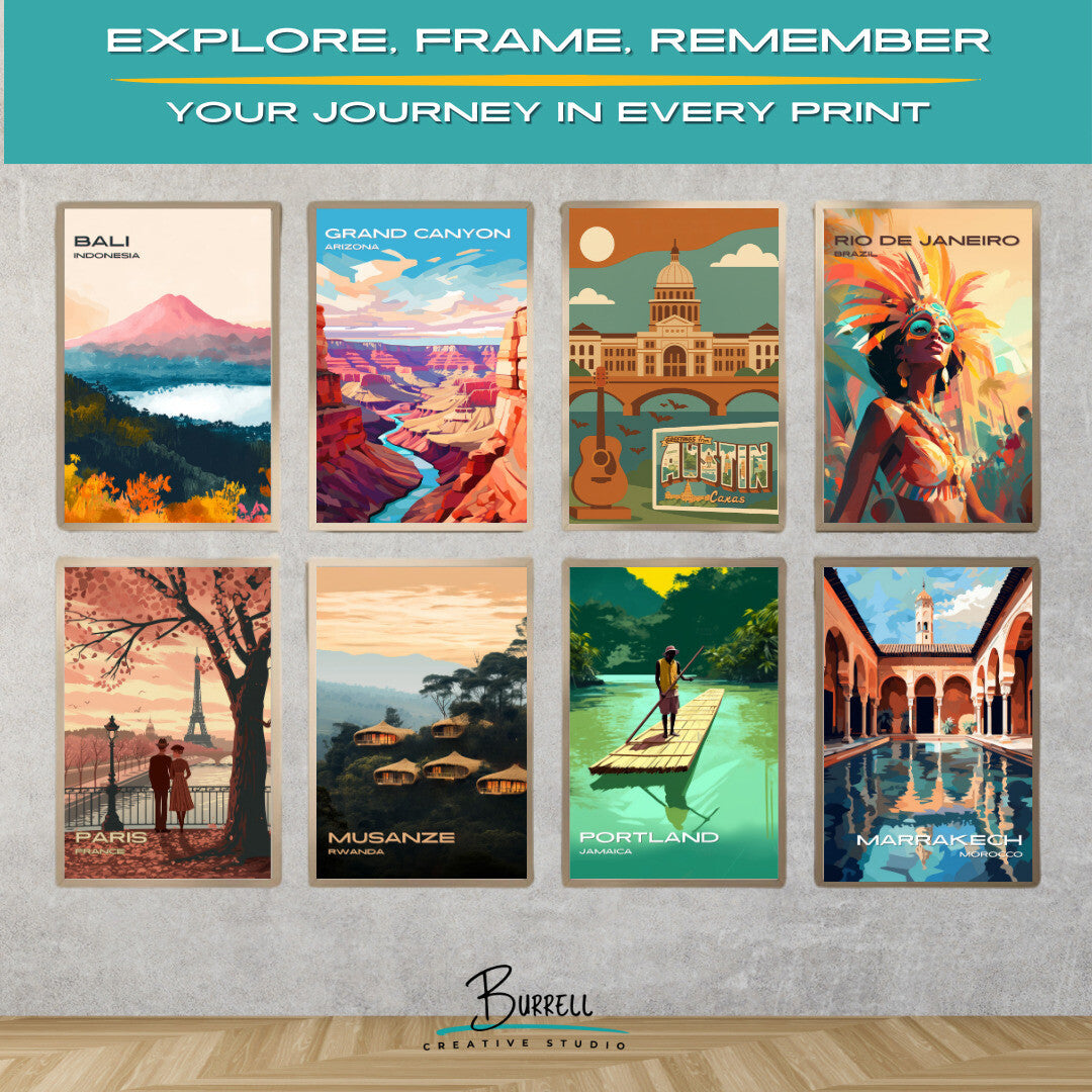Austin Texas Iconic Landmarks Travel Poster & Wall Art Poster Print