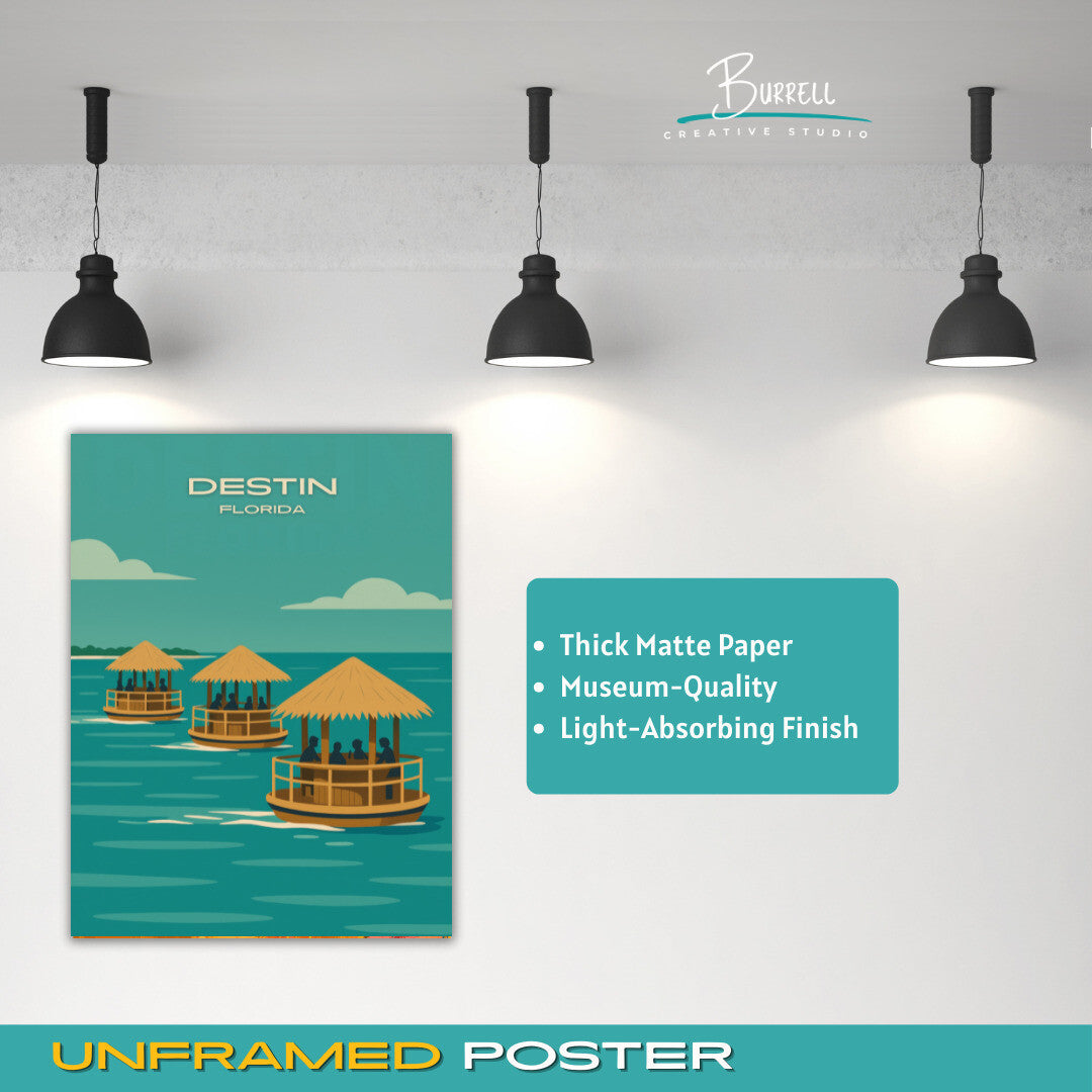 Destin Florida Tiki Cruisin Travel Poster & Wall Art Poster Print