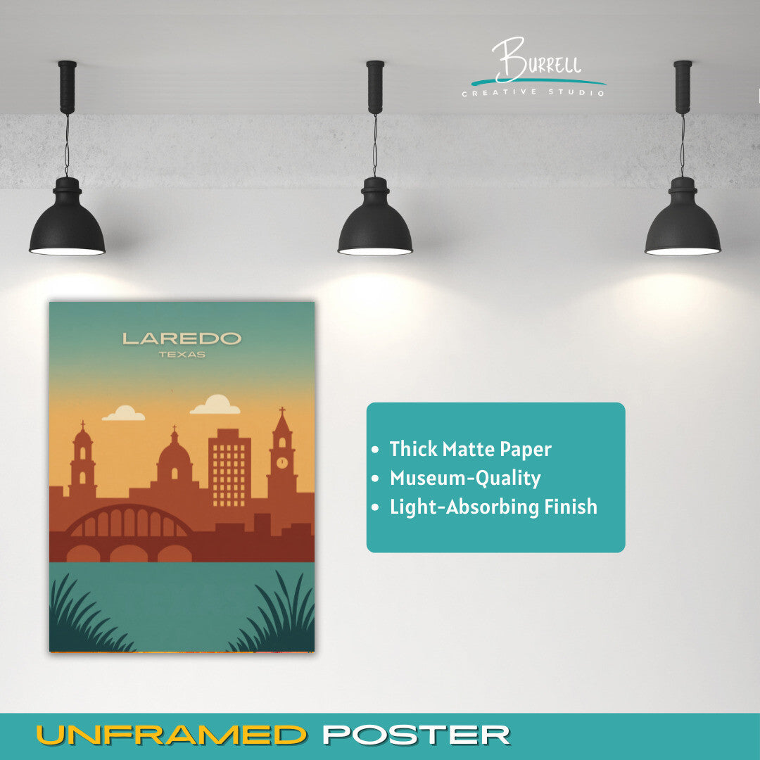 Laredo Texas City Skyline Travel Poster & Wall Art Poster Print