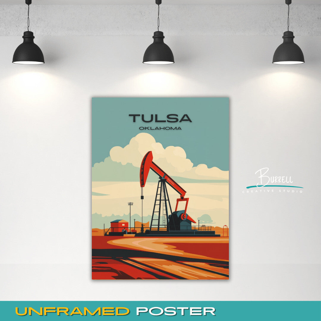 Tulsa Oklahoma Oil Drilling Travel Poster & Wall Art Poster Print