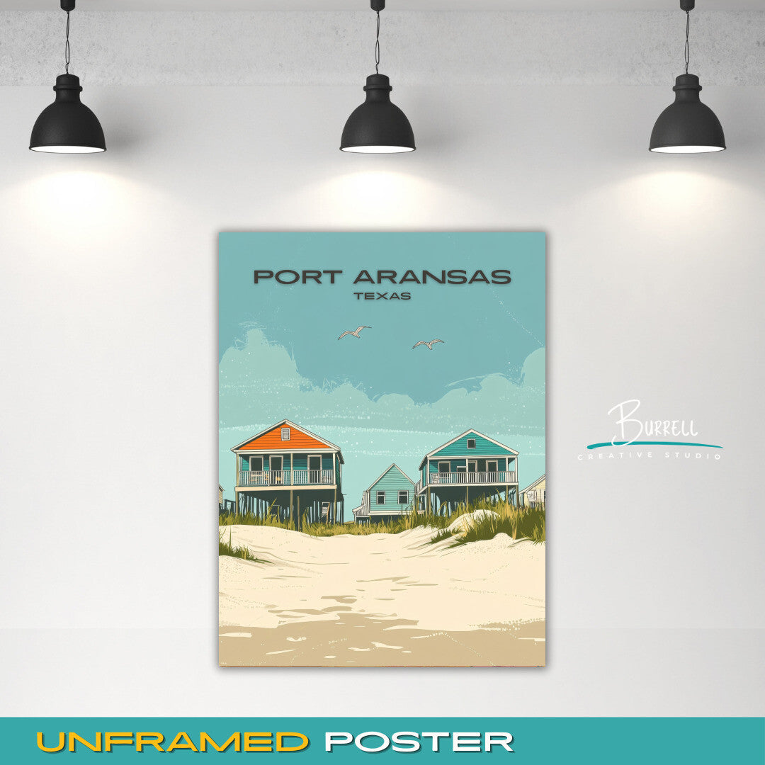Port Aransas Texas Beachfront Homes Travel Poster & Wall Art Poster Print