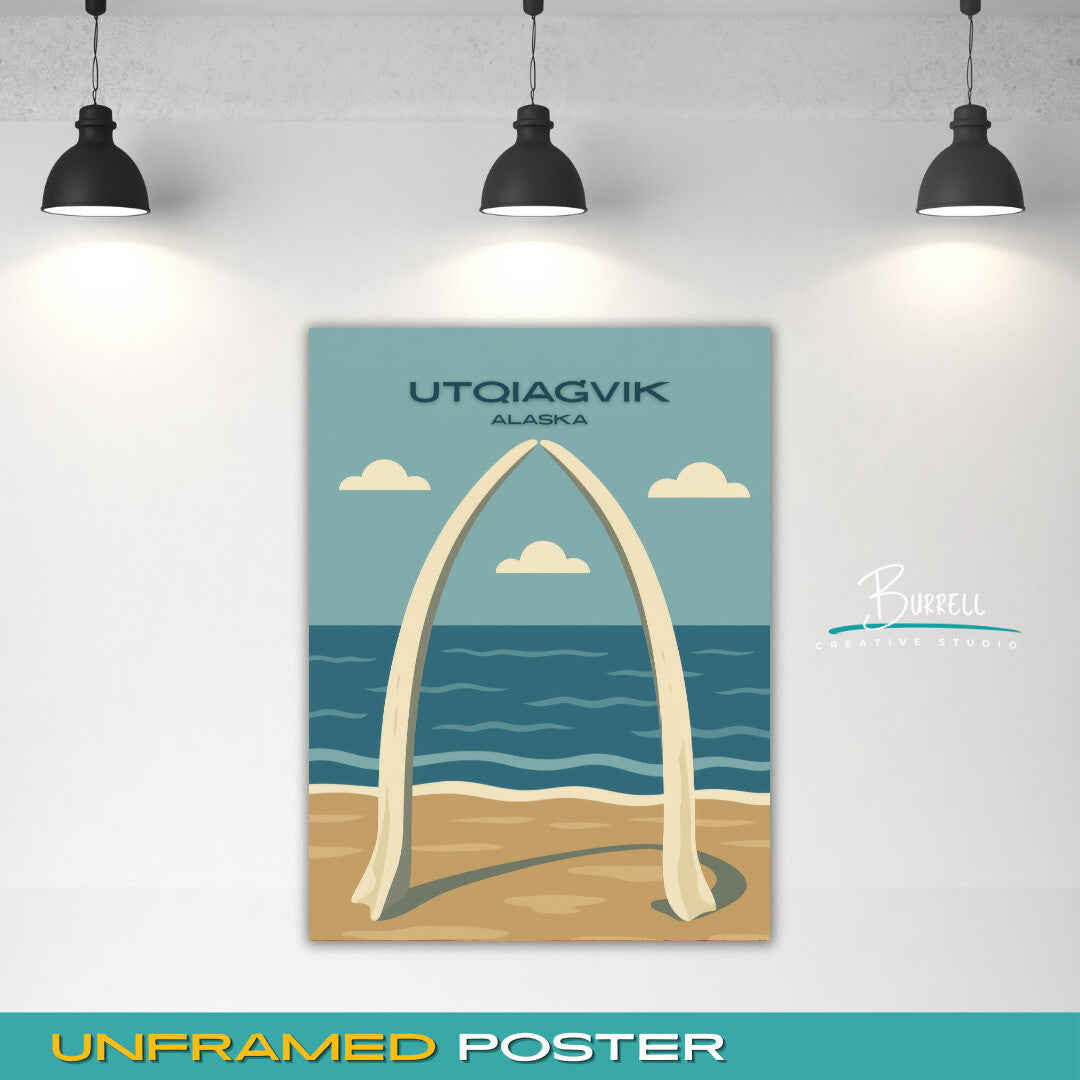 Utqiaġvik Alaska Whale Bone Arch Travel Poster & Wall Art Poster Print