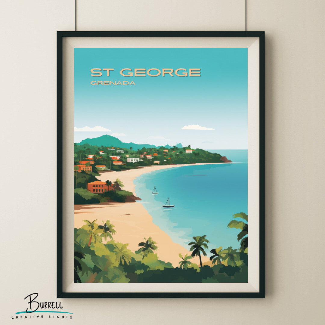 St George Grenada Grand Anse Beach Travel Poster & Wall Art Poster Print