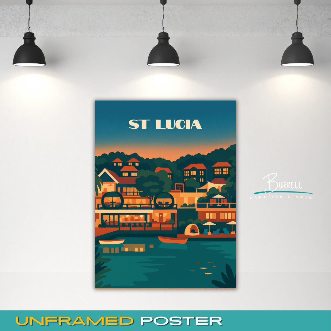 Marigot St Lucia Bay Hillside Travel Poster & Wall Art Poster Print