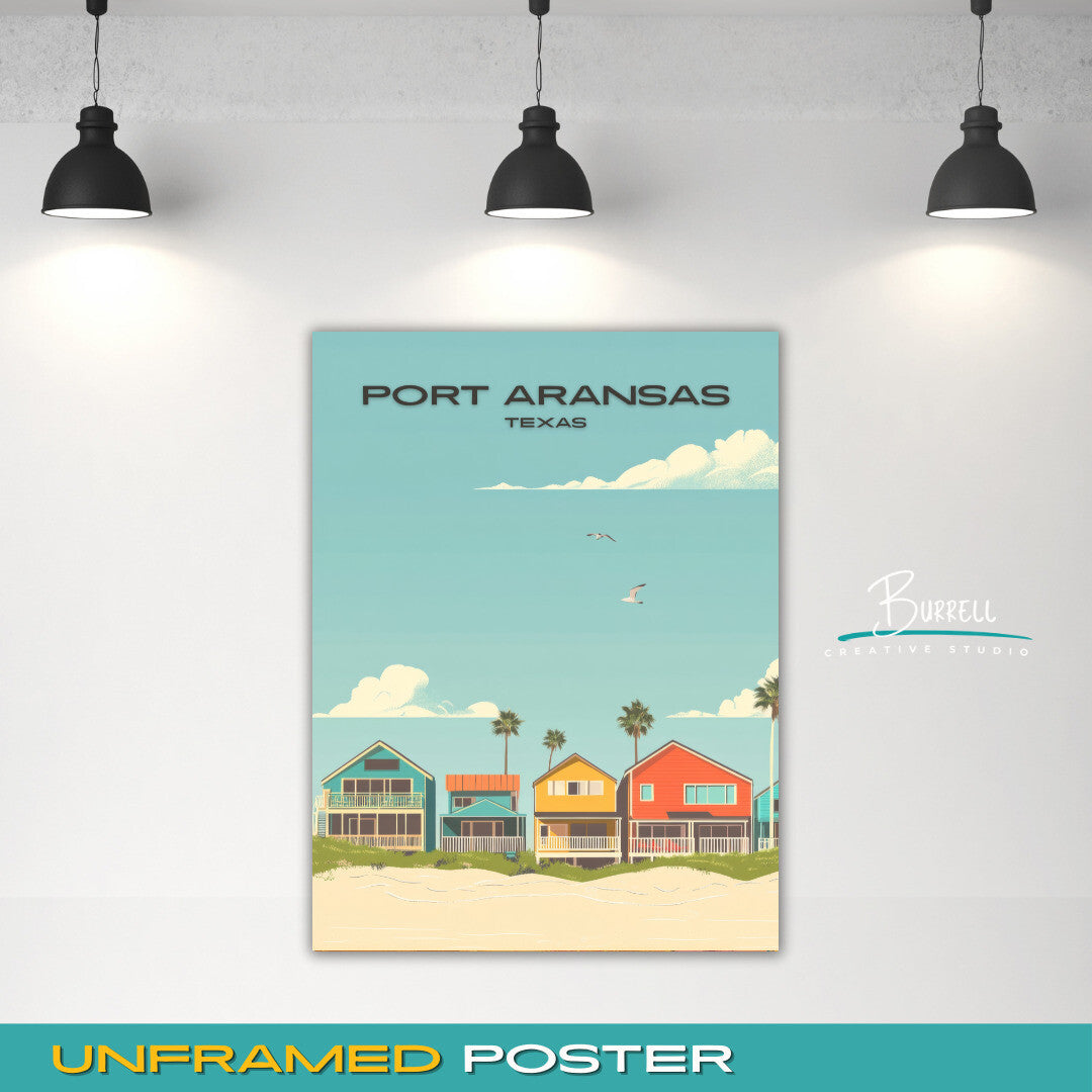 Port Aransas Texas Coastal Homes Travel Poster & Wall Art Poster Print
