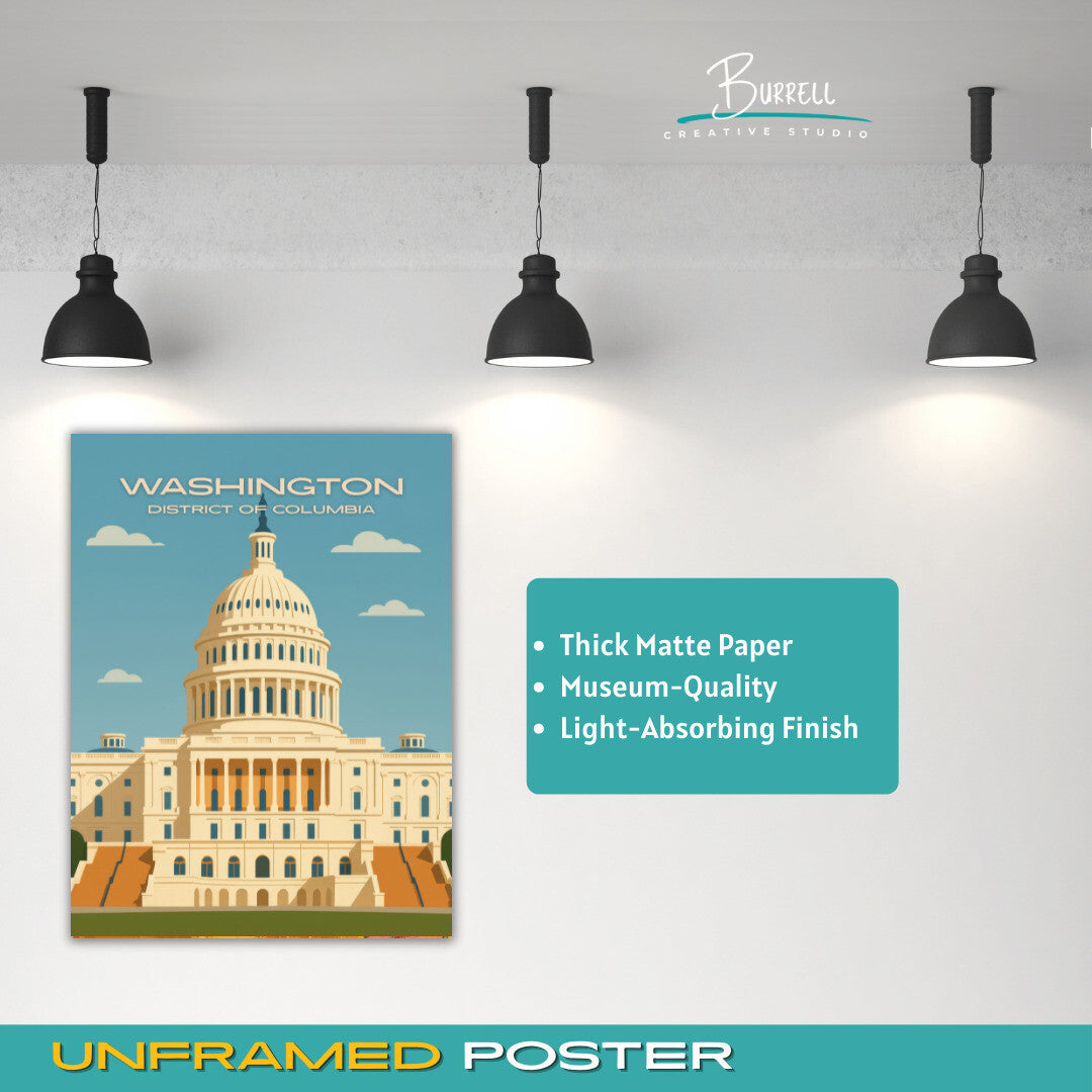 Washington District Of Columbia Capitol Building View Travel Poster & Wall Art Poster Print