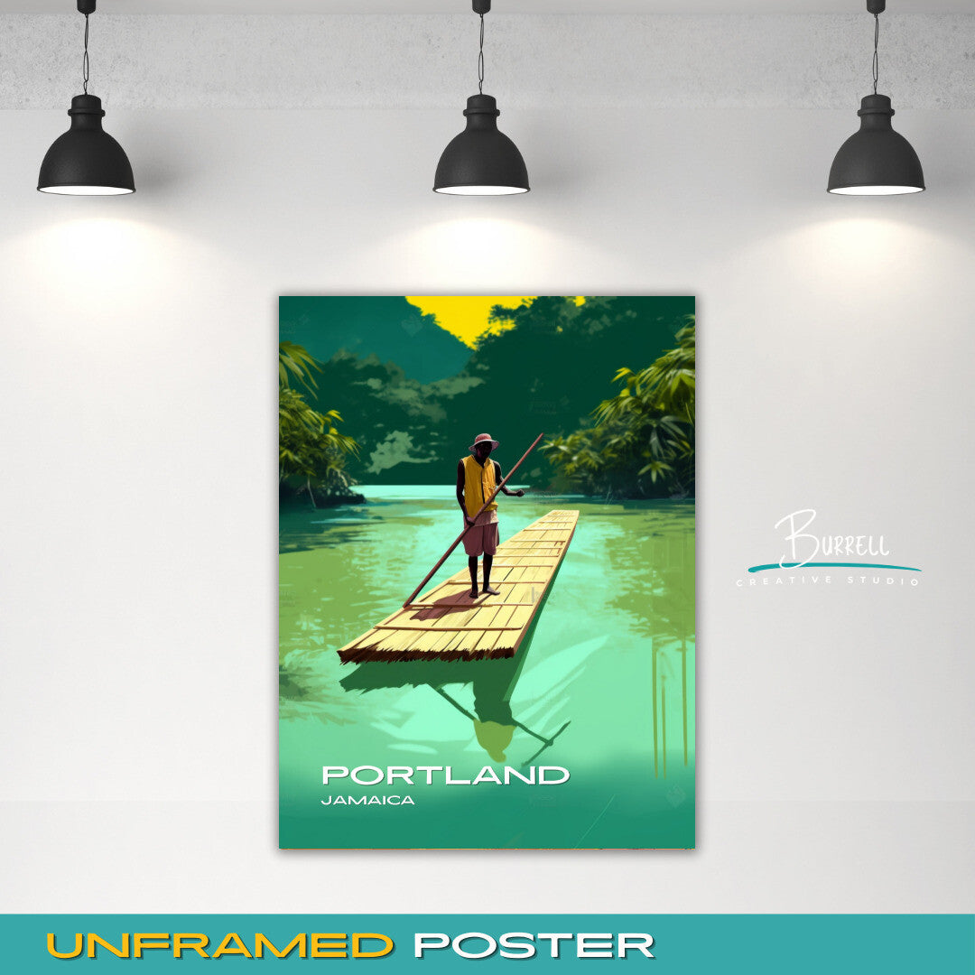 Port Antonio Jamaica Rio Grande Bamboo Rafting Travel Poster & Wall Art Poster Print