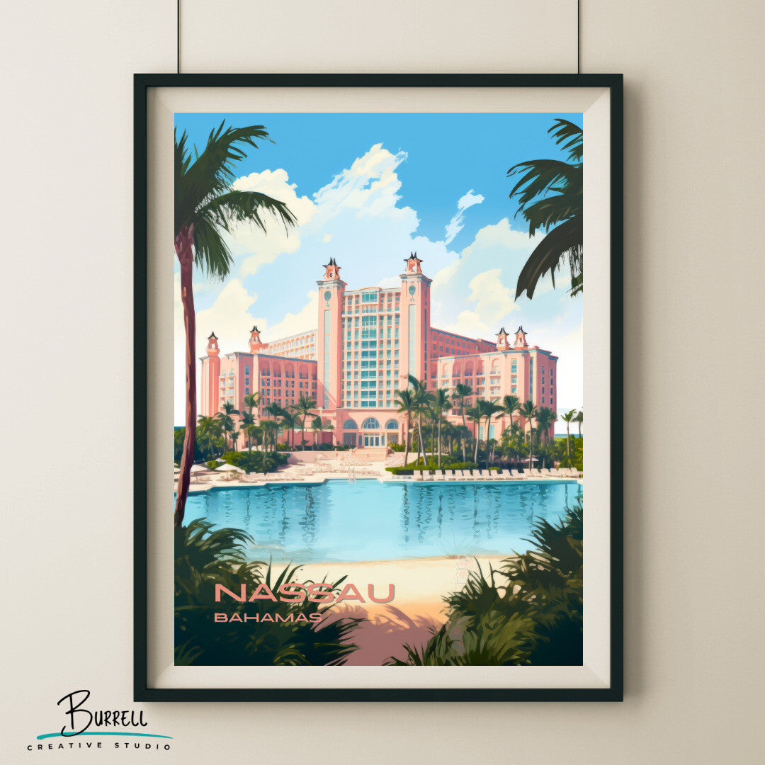 Nassau Bahamas Atlantis Paradise Island Resort Travel Poster & Wall Art Poster Print