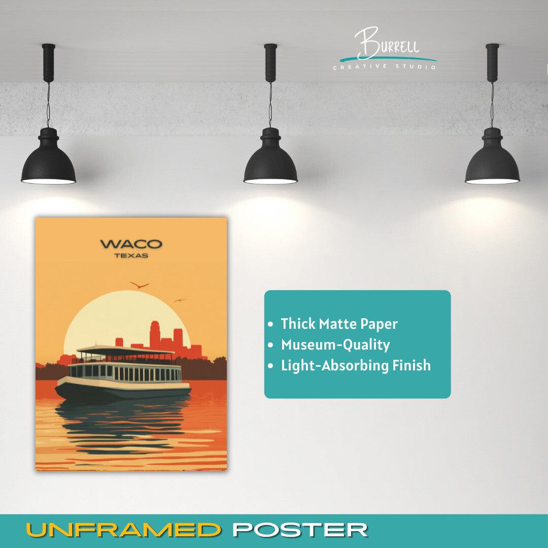 Waco Texas Brazos River Tour Travel Poster & Wall Art Poster Print