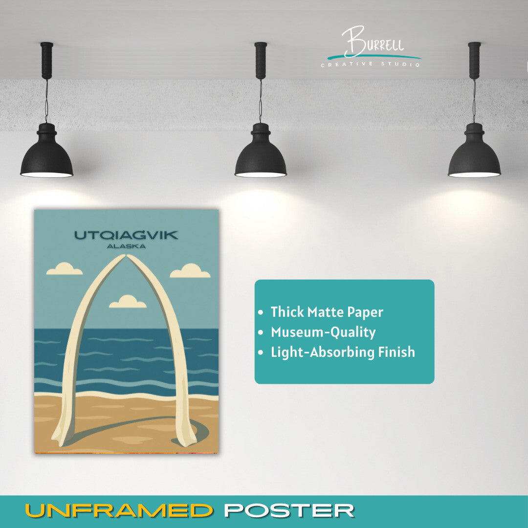 Utqiaġvik Alaska Whale Bone Arch Travel Poster & Wall Art Poster Print