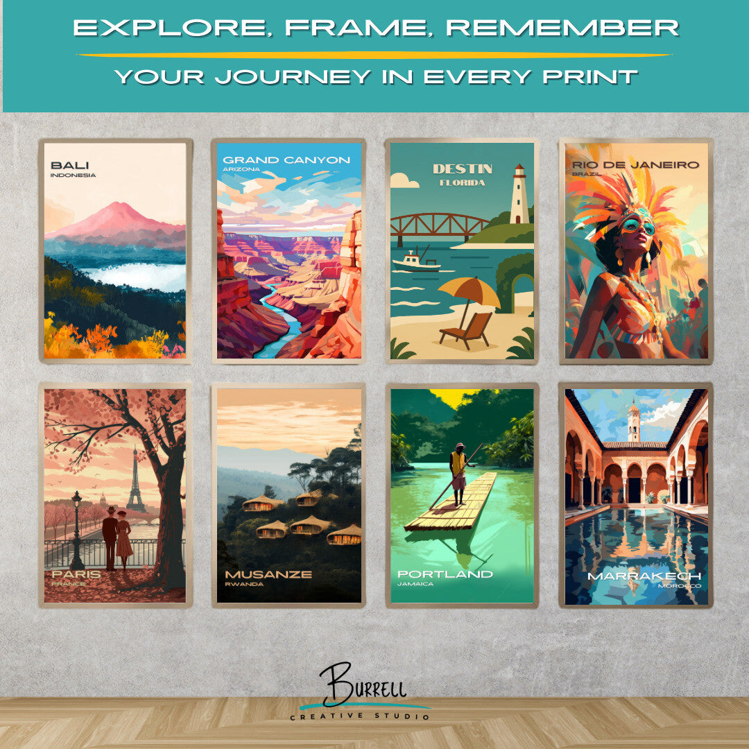 Destin Florida Iconic Landmarks Travel Poster & Wall Art Poster Print