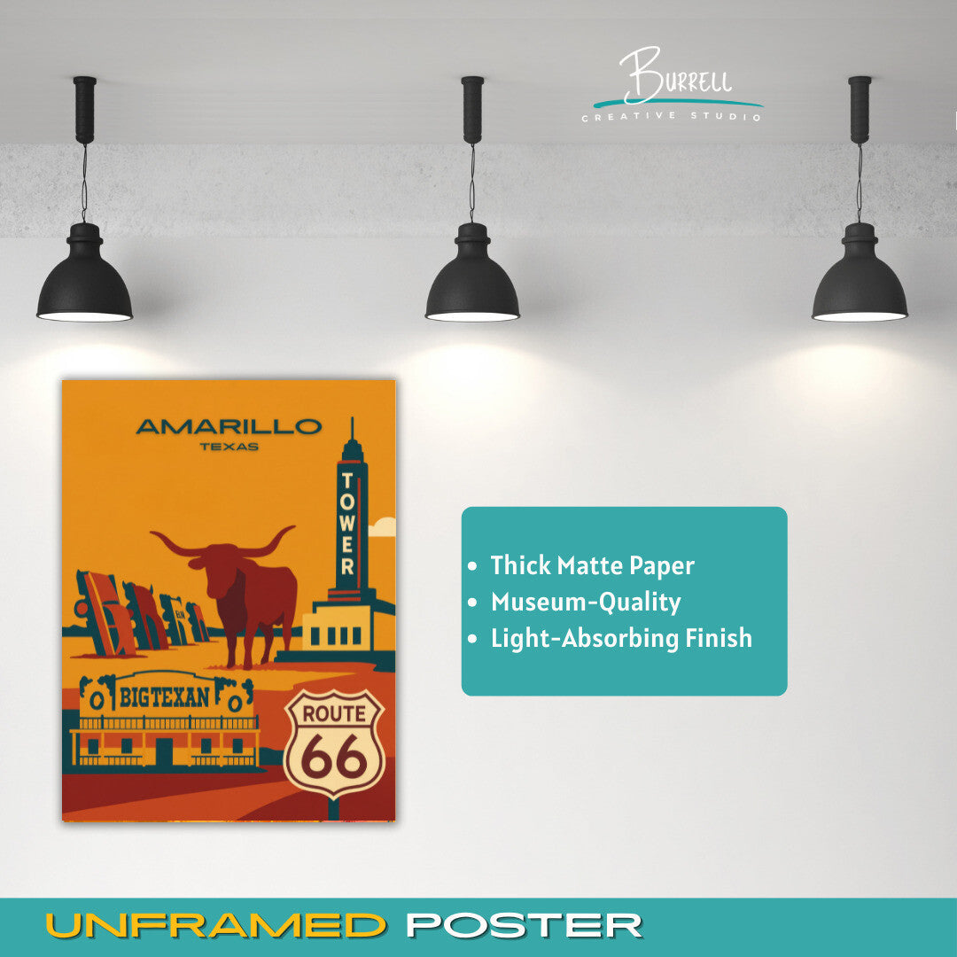Amarillo Texas Unique Attractions Travel Poster & Wall Art Poster Print