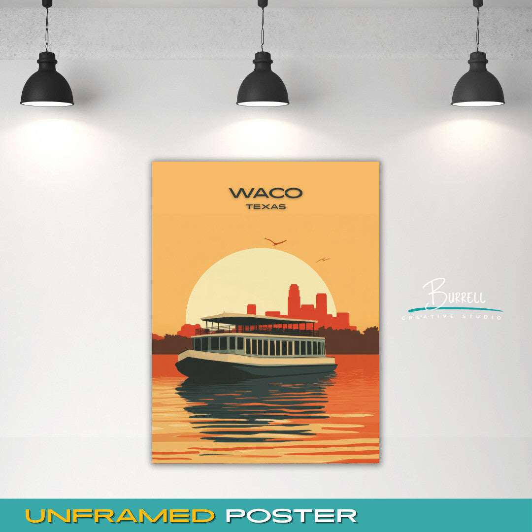 Waco Texas Brazos River Tour Travel Poster & Wall Art Poster Print