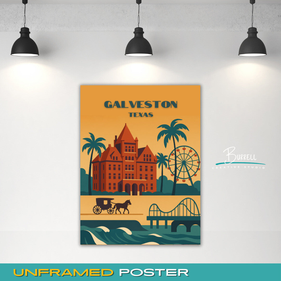 Galveston Texas Unique Attractions Travel Poster & Wall Art Poster Print
