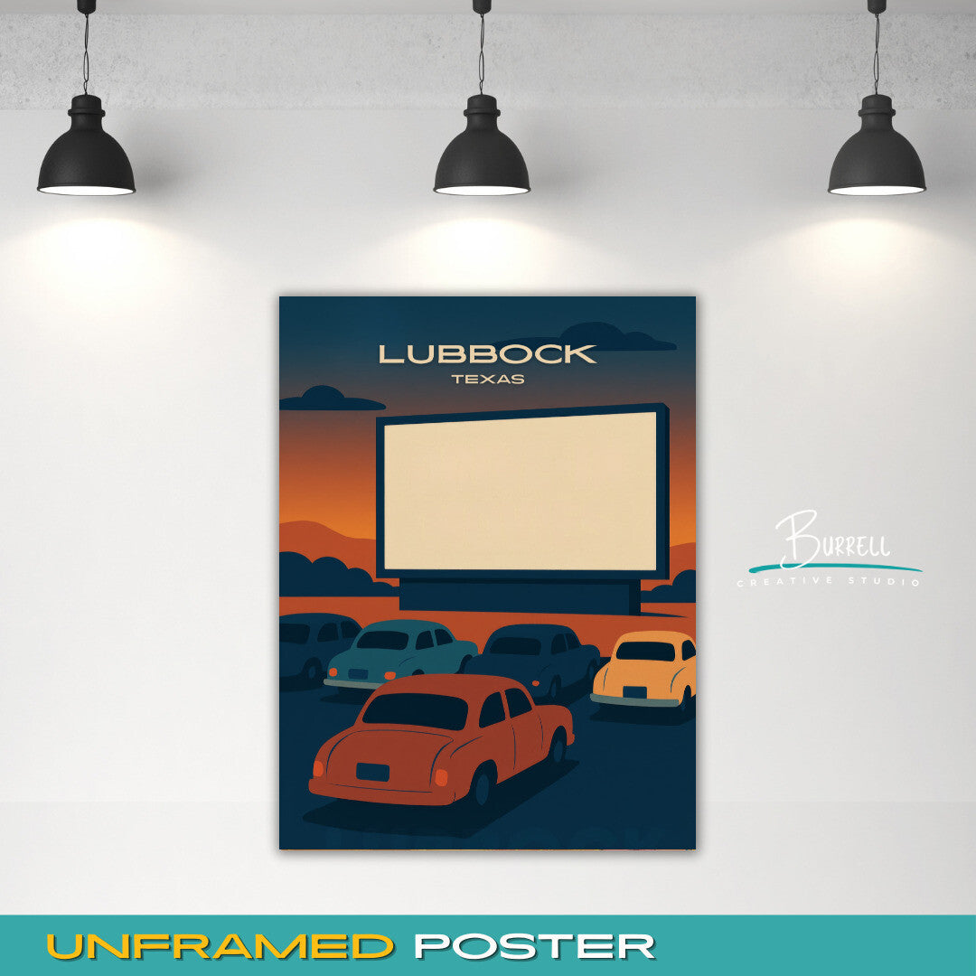 Lubbock Texas Drive In Movie Travel Poster & Wall Art Poster Print