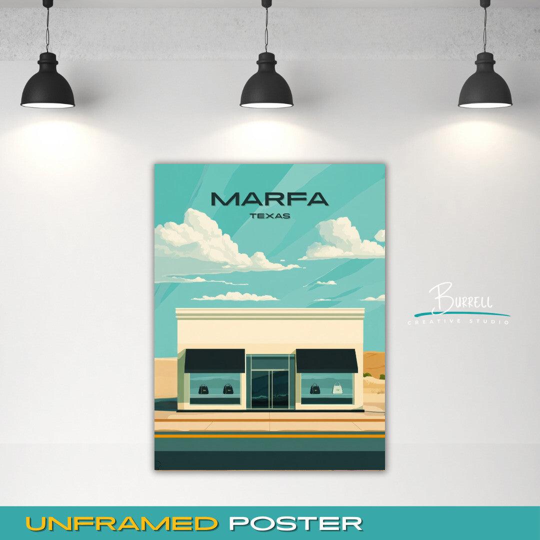 Marfa Texas Prada Art Sculpture Travel Poster & Wall Art Poster Print