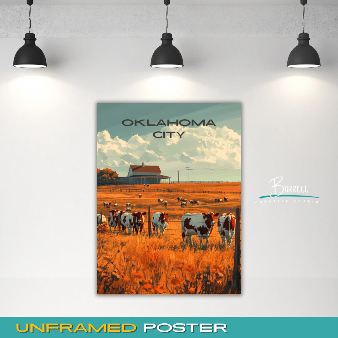 Oklahoma City Oklahoma Ranch Culture Travel Poster & Wall Art Poster Print