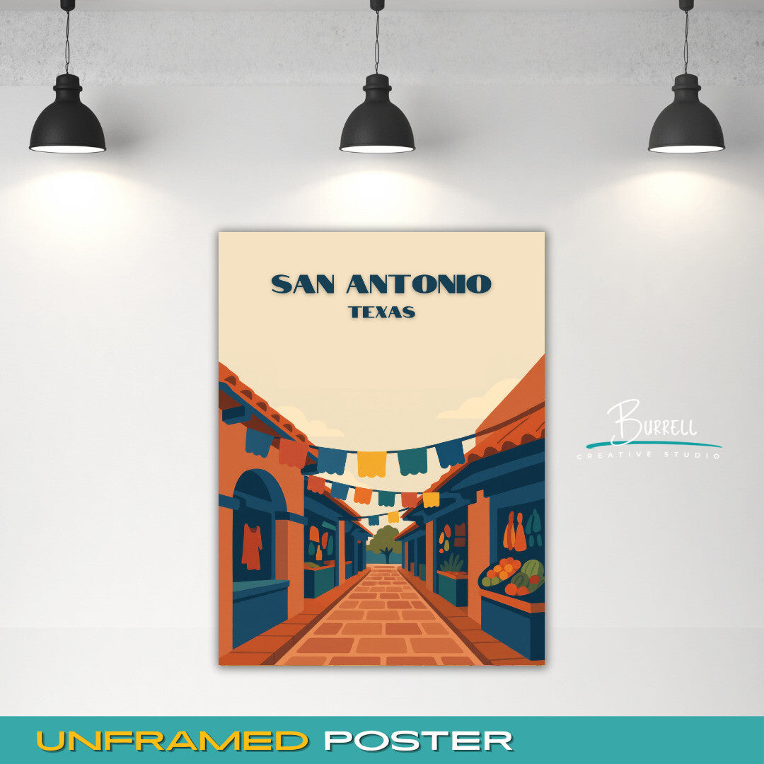 San Antonio Texas Market Square Travel Poster & Wall Art Poster Print