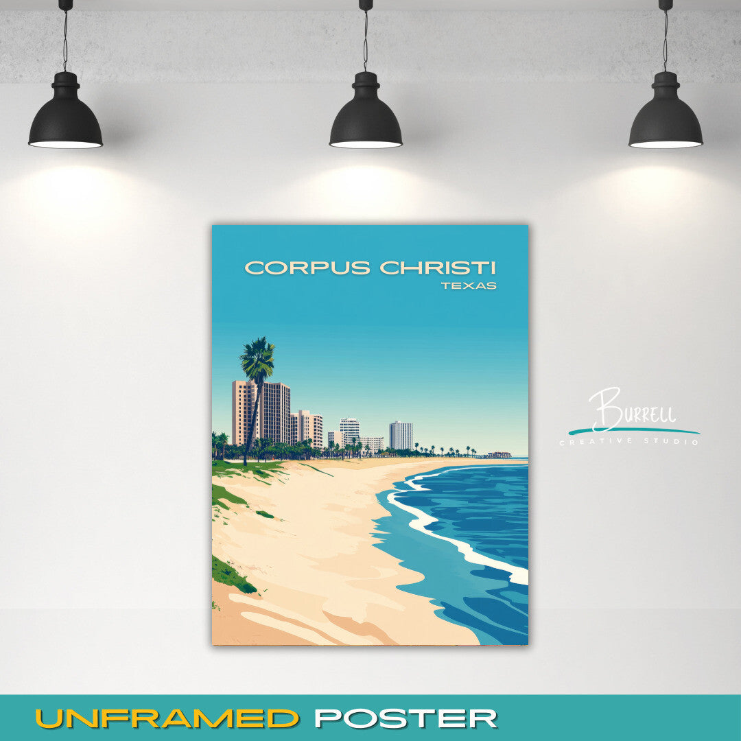 Corpus Cristi Texas Coastal View Travel Poster & Wall Art Poster Print