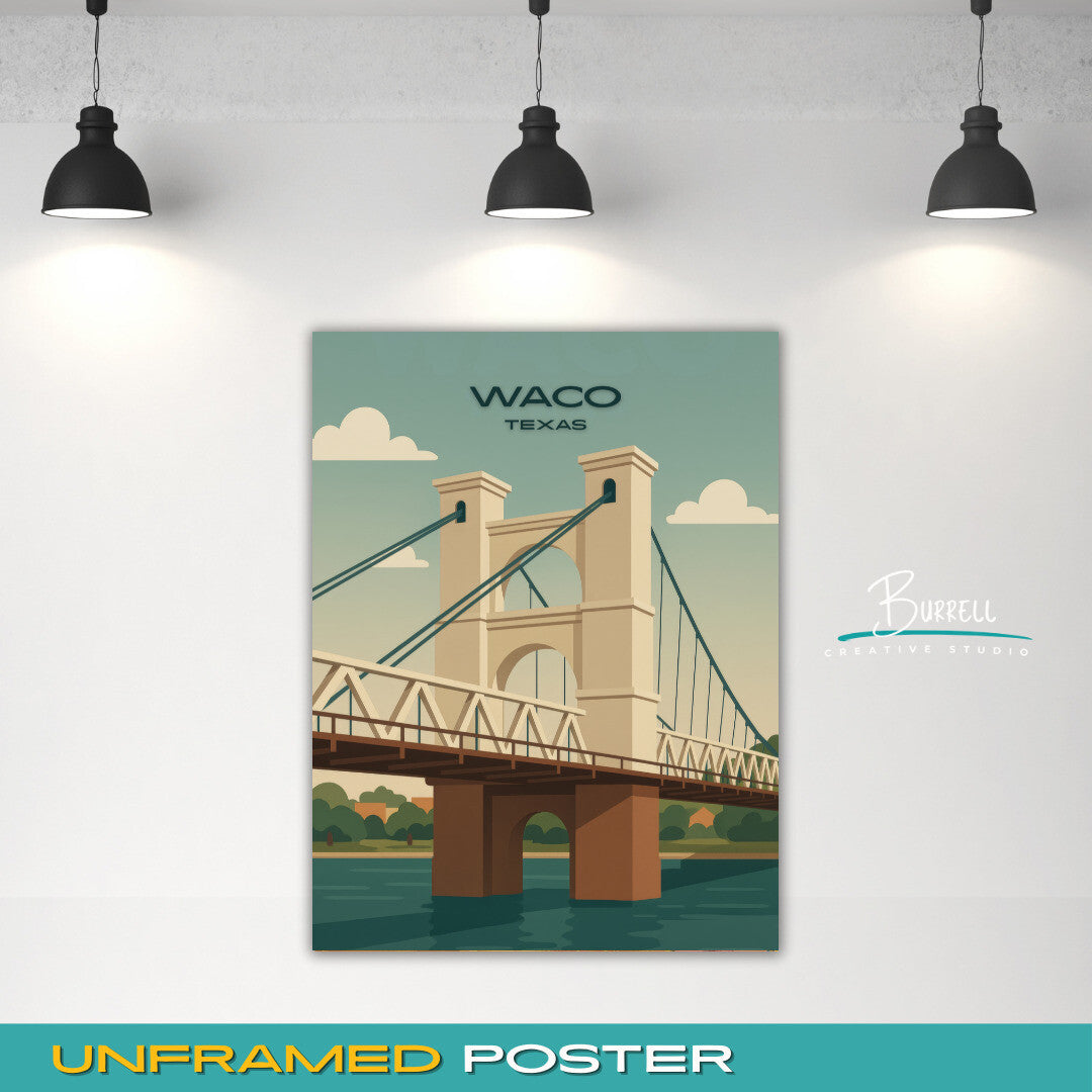 Waco Texas Suspension Bridge Travel Poster & Wall Art Poster Print