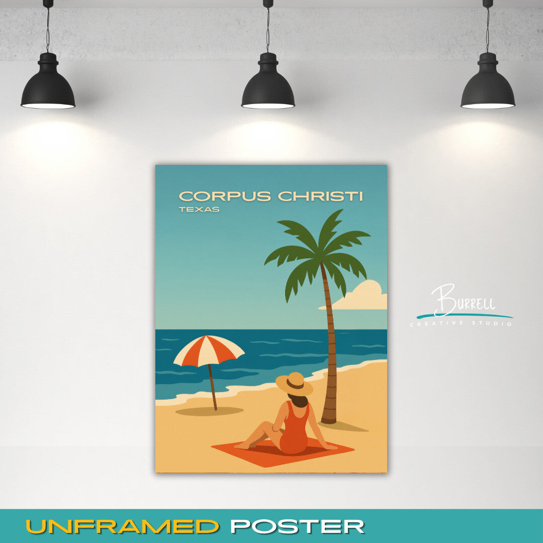 Corpus Cristi Texas Beach Travel Poster & Wall Art Poster Print