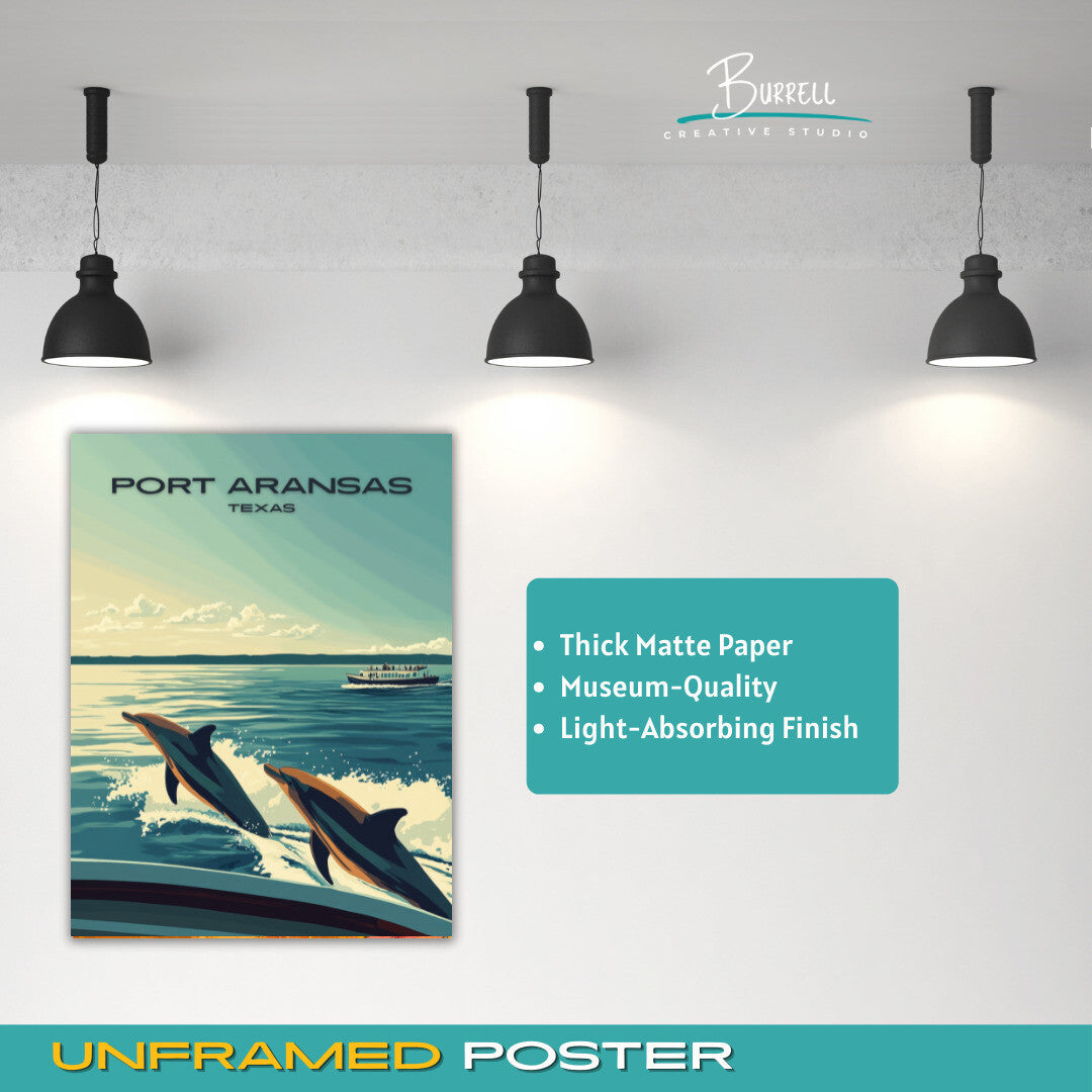 Port Aransas Texas Dolphin Watching Travel Poster & Wall Art Poster Print