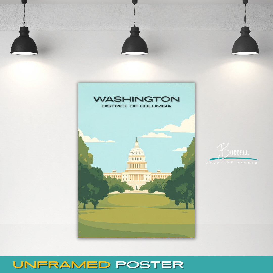 Washington District Of Columbia Capitol Building Travel Poster & Wall Art Poster Print
