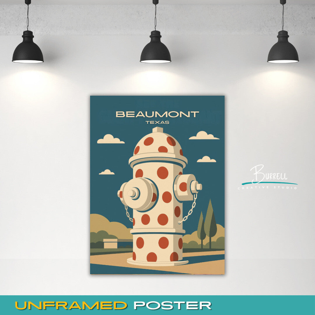 Beaumont Texas Giant Fire Hydrant Travel Poster & Wall Art Poster Print
