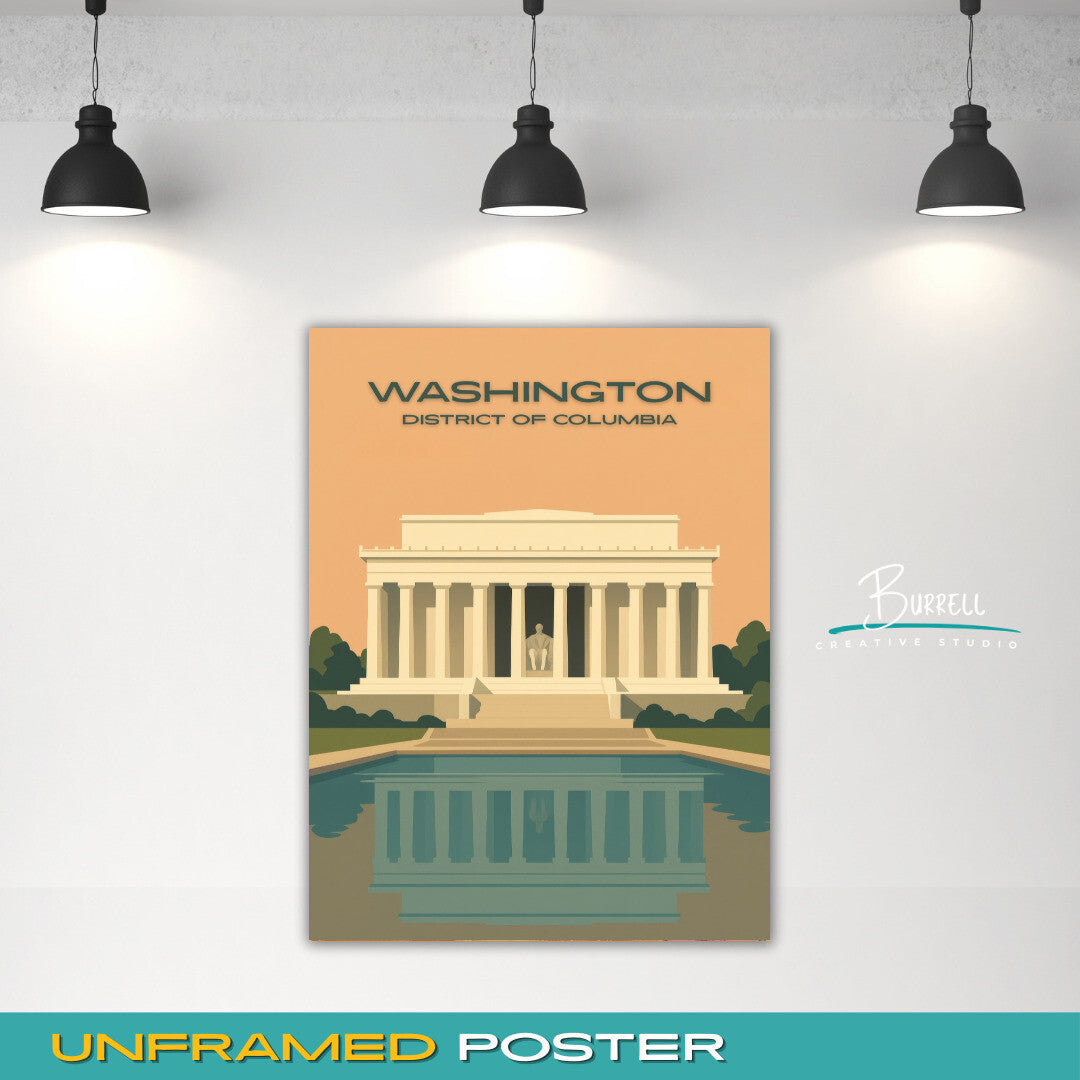 Washington District Of Columbia Lincoln Memorial View Travel Poster & Wall Art Poster Print
