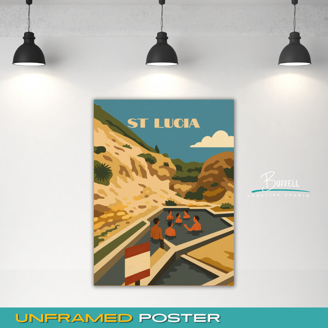 Soufrière St Lucia Sulphur Springs Travel Poster & Wall Art Poster Print