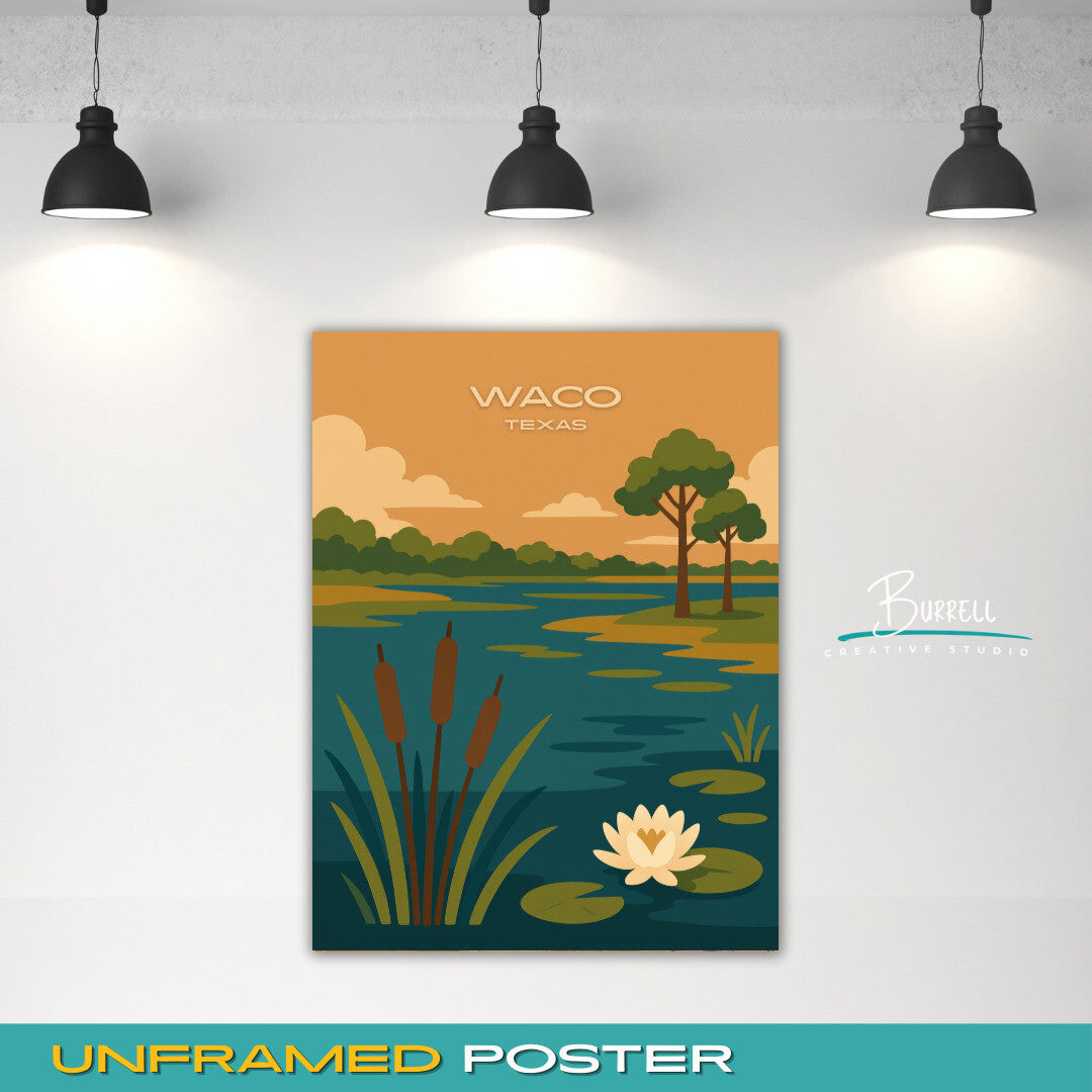 Waco Texas Lake Wetlands View Travel Poster & Wall Art Poster Print