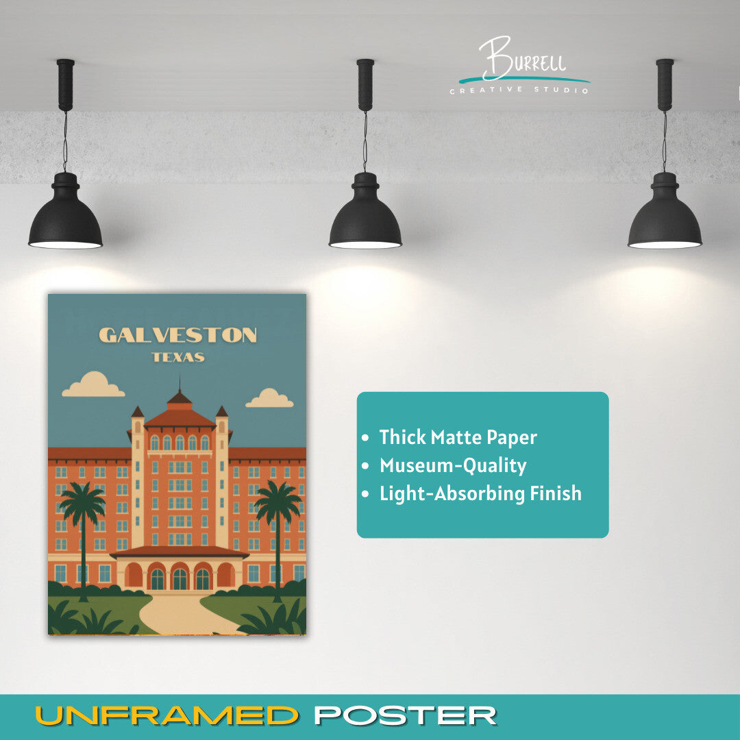Galveston Texas Hotel Galvez Travel Poster & Wall Art Poster Print