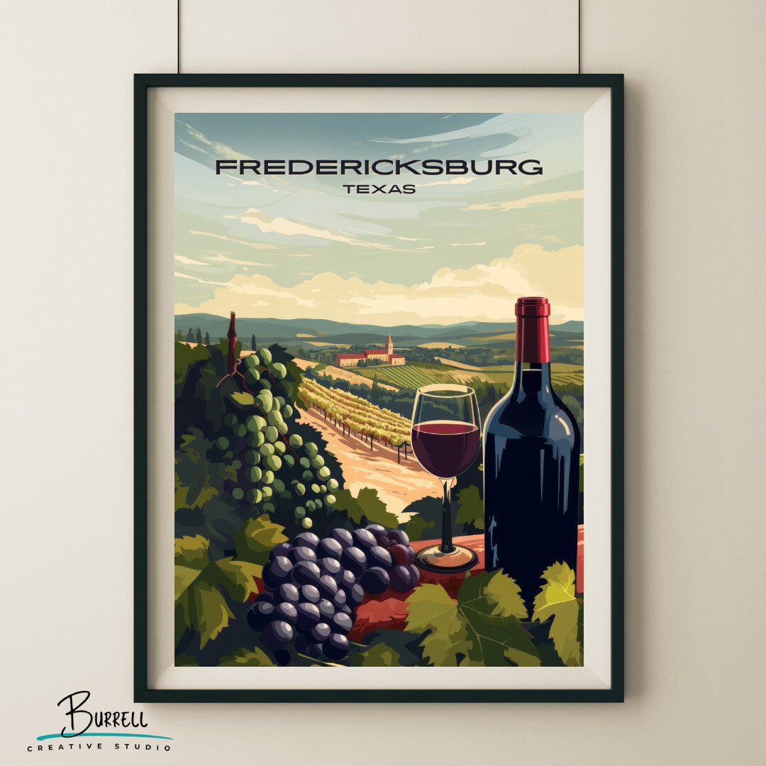 Fredericksburg Texas Wine Country View Travel Poster & Wall Art Poster Print