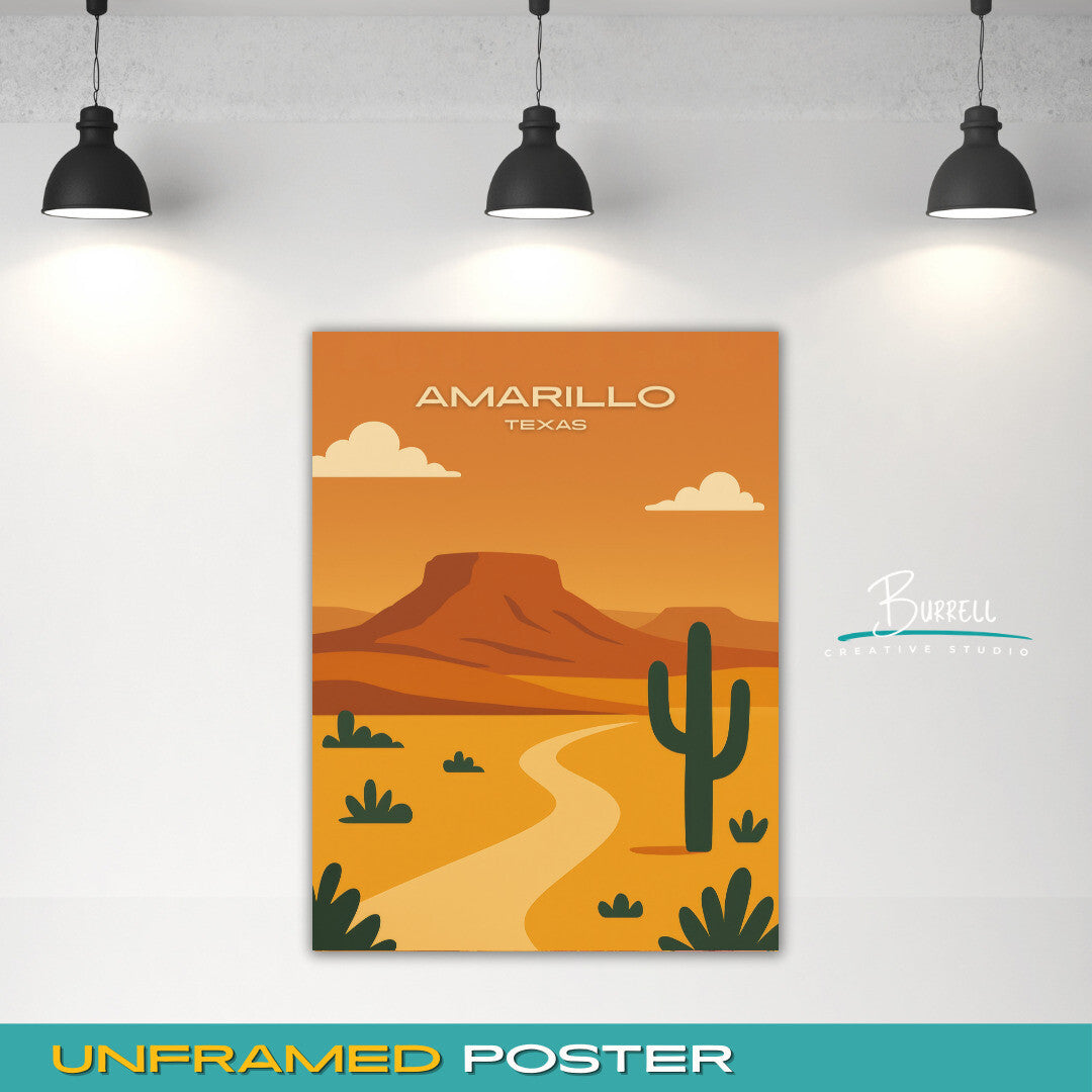 Amarillo Texas Desert Scenery Travel Poster & Wall Art Poster Print