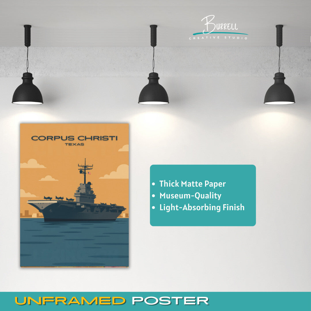 Corpus Cristi Texas USS Lexington Travel Poster & Wall Art Poster Print